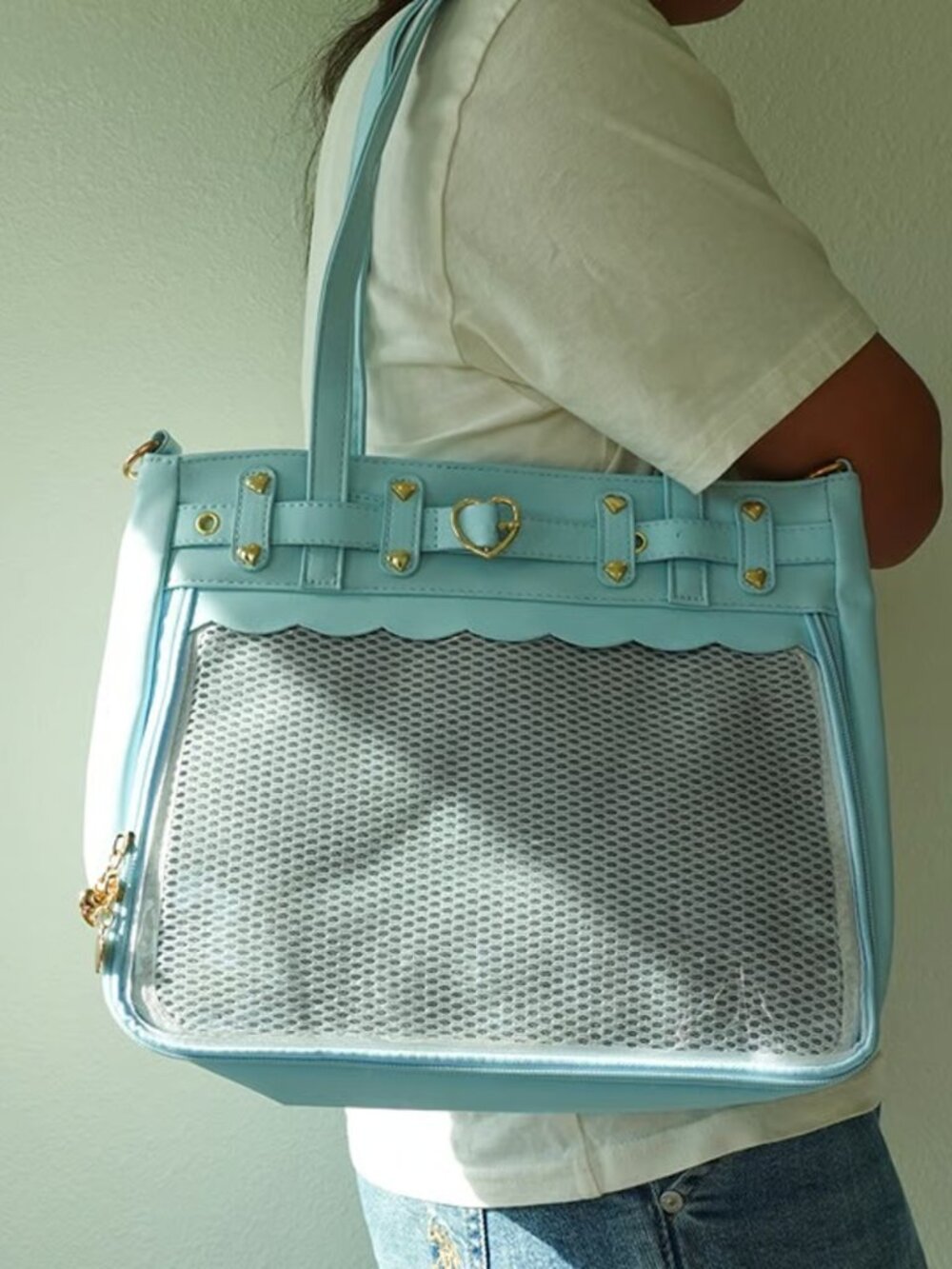 BLUE Ita Bag Tote Crossbody Pin Display Bag Kawaii Anime JK Heart Buckle